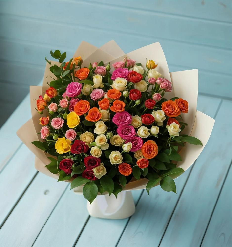 Букет Микс из разноцветных кустовых роз в Чиколе