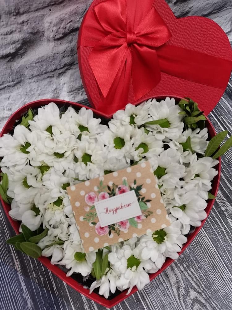 Цветочная композиция из Хризантемы в виде сердца в Чиколе